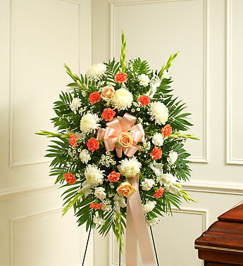 Deepest Sympathy Standing Spray-Peach/Orange/White